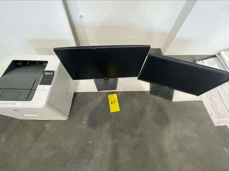 (1) HP LaserJet Pro M404dw Monochrome Laser Printer, 40 ppm, Wi-Fi, Duplex Printing with (2) Dell Monitors as Shown