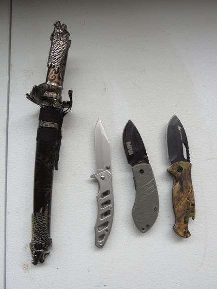 Assorted Pocket Knives (x3) & Sword