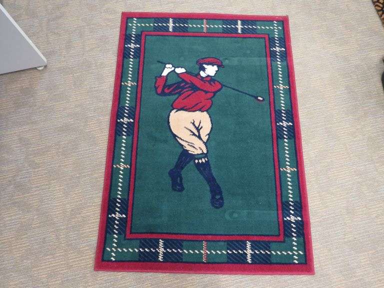 Vintage-Style Golfer Motif Deco Area Rug