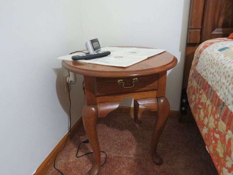 Classic Oak Round Side Table with Drawer