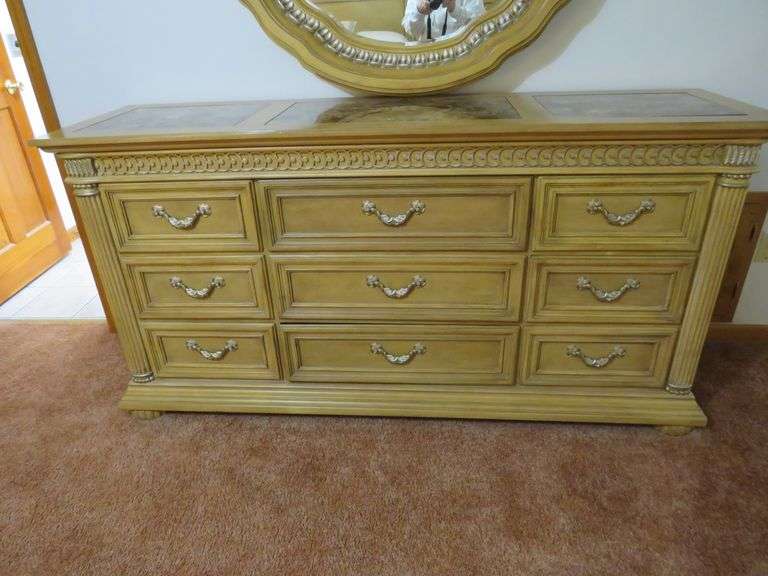 Elegant Marble-Top Dresser with Matching Mirror