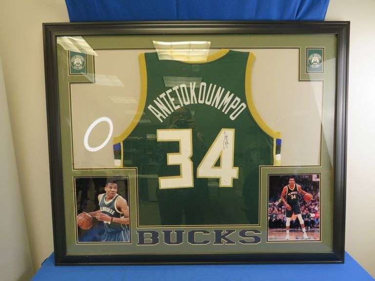 NBA Milwaukee Bucks Signed Antetokounmpo Jersey, Framed