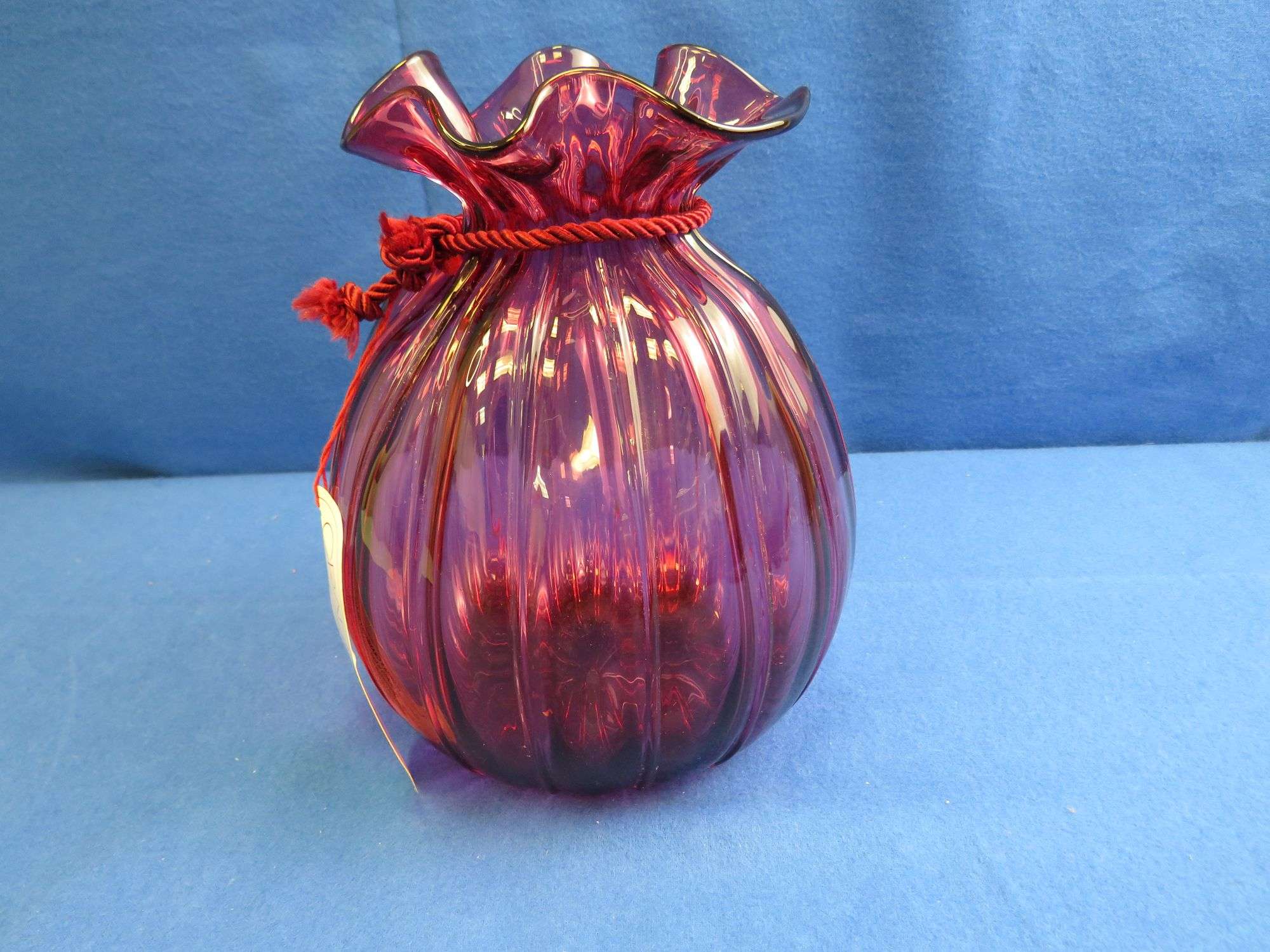 Vintage Pilgrim Glass Cranberry Sack Vase - Rowe Realty