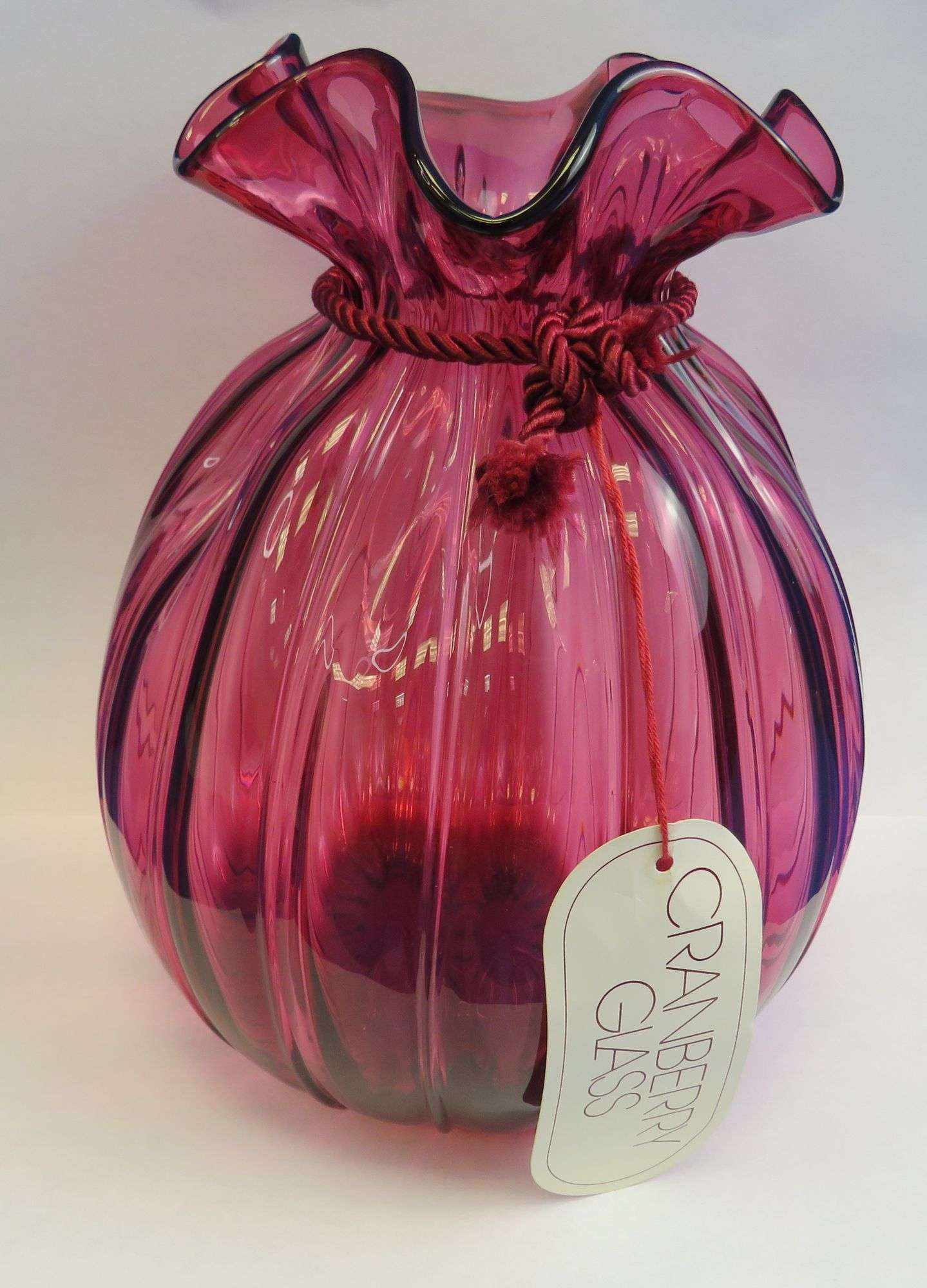 Vintage Pilgrim Glass Cranberry Sack Vase - Rowe Realty