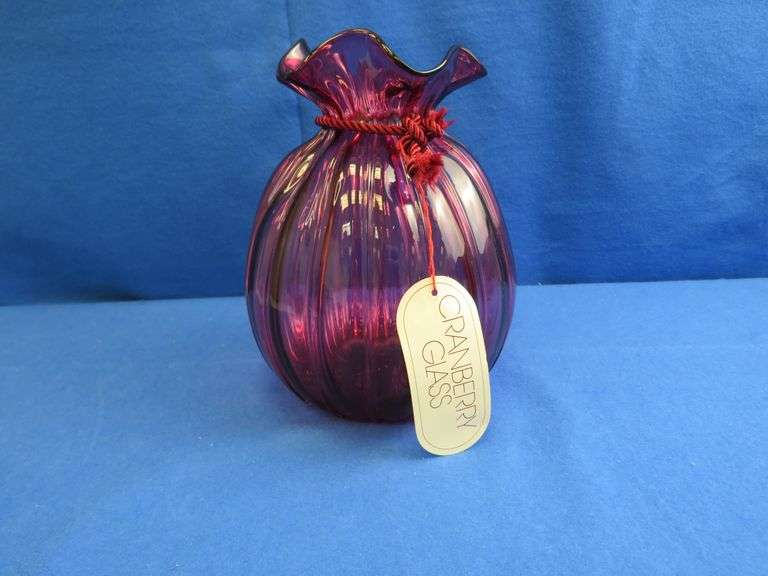Vintage Pilgrim Glass Cranberry Sack Vase