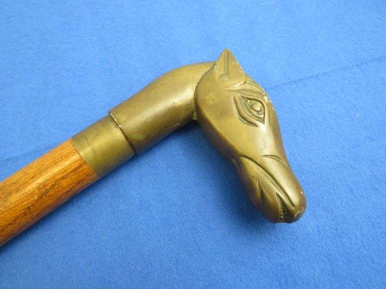 Wood Cane Walking Stick with Brass Horse Head Handle