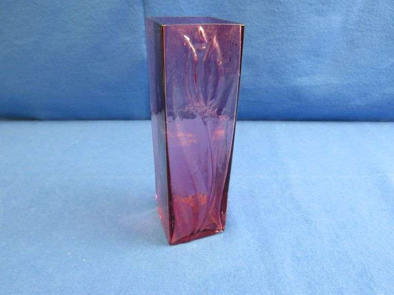 Vintage Pilgrim Cranberry Art Glass Square Vase