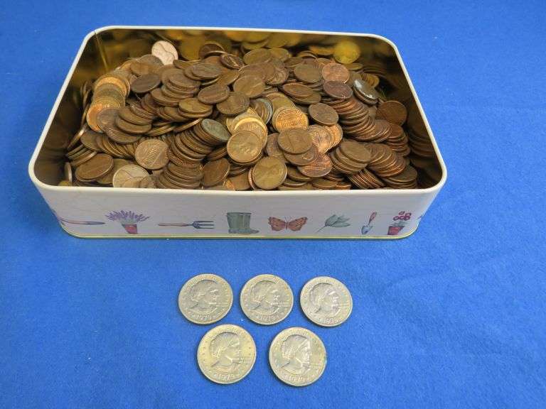 Garden Themed Tin of '60's - '80's Pennies & more
