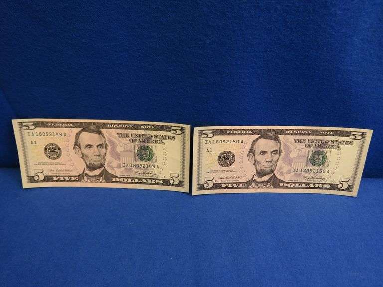 2- $5 Sequential Banknotes