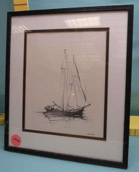 Signed Nautical Drawing by Allen Hawks