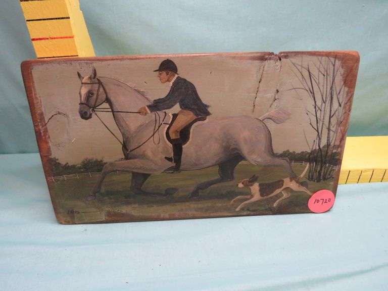Equestrian Oil Painting on Wood – Signed L. Reed