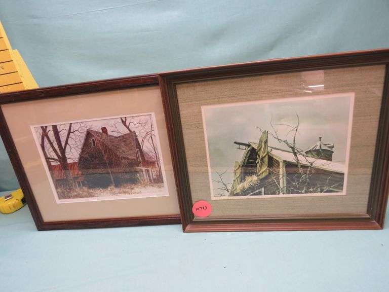 Framed Rural Prints – P. Blunk (1984) & Country Barn Scene