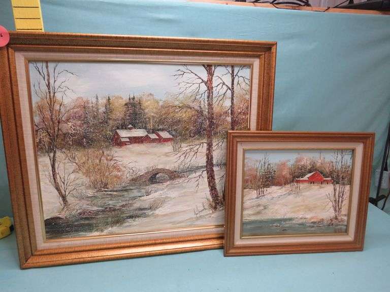 Pair of Framed Original Winter Landscape Paintings by Jan Frassetto