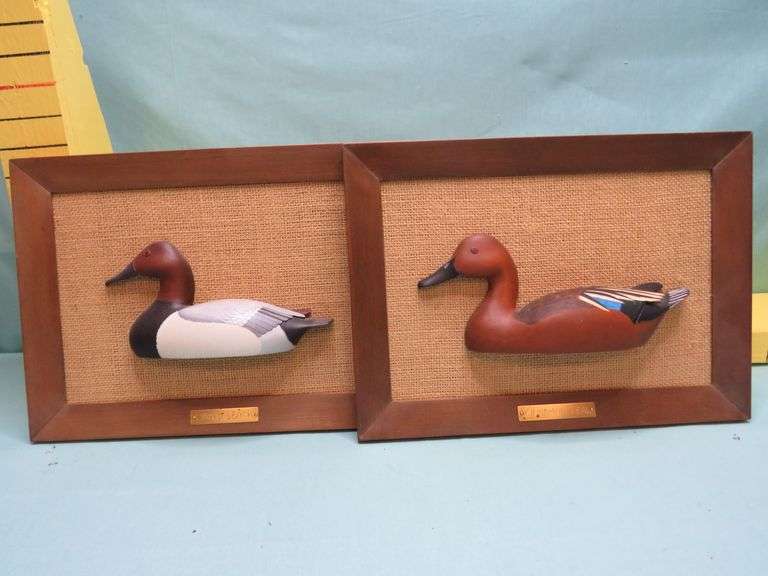 Pair of Framed Duck Carvings – Canvasback & Cinnamon Teal