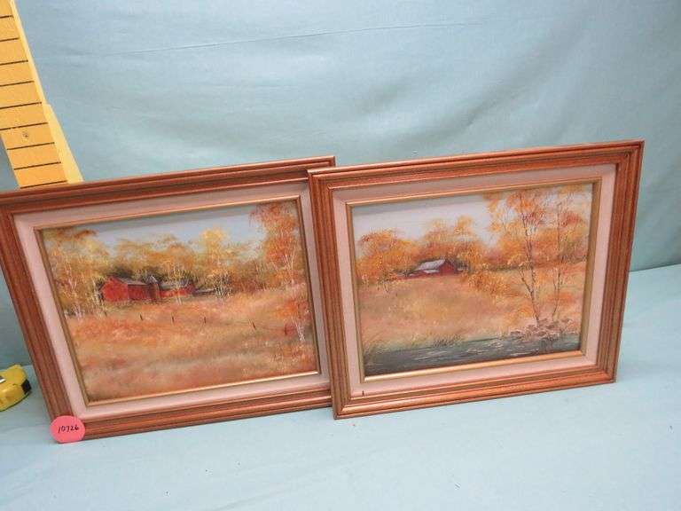 Pair of Framed Autumn Landscape Original Paintings by Jan Frassetto