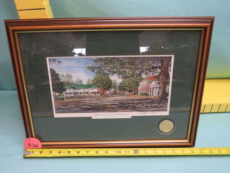 William Mangum Signed Print – Village of Pinehurst Centennial w/ Medallion