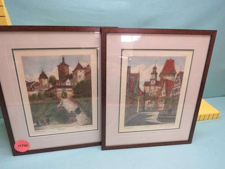 Pair of Framed European Architectural Etchings – Ernst Geissendörfer