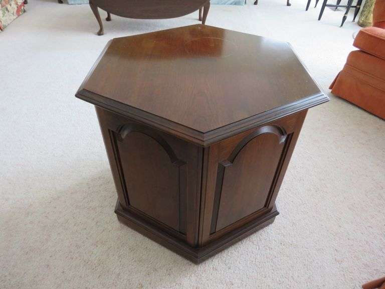 Ethan Allen Hexagonal Wood Cabinet / End Table with Double Doors