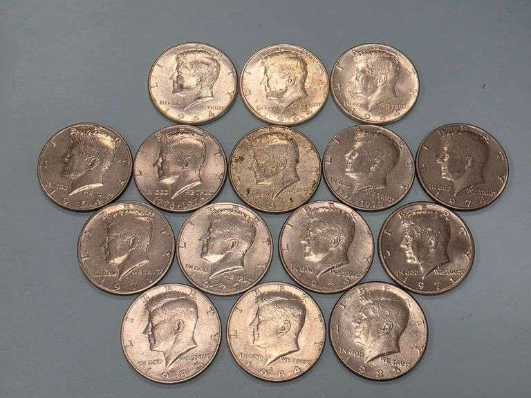 15 Kennedy Half Dollars – 3 1964 90% SILVER + 1968 40% SILVER