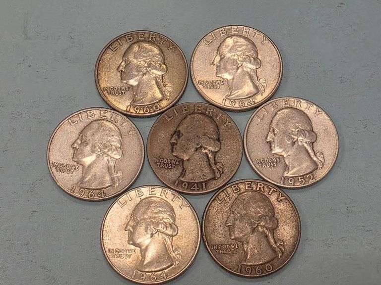 7 Washington Silver Quarters – 1941-1964 – 90% SILVER