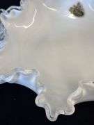 Large Vintage Fenton Silver Crest Ruffled Edge Handled Basket