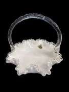 Large Vintage Fenton Silver Crest Ruffled Edge Handled Basket
