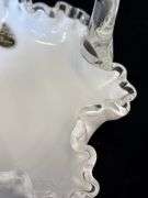 Large Vintage Fenton Silver Crest Ruffled Edge Handled Basket
