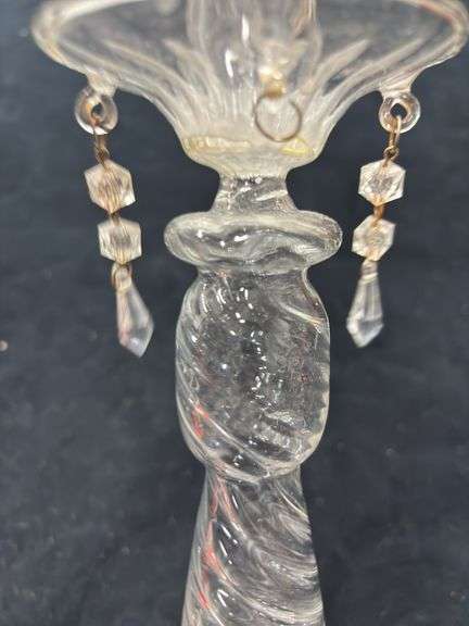 Glass Candlesticks with Dangling Prisms