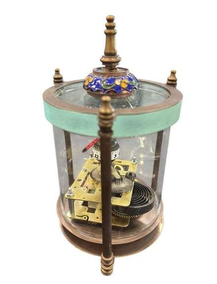 Antique Chinese Brass Glass Mechanical Clock