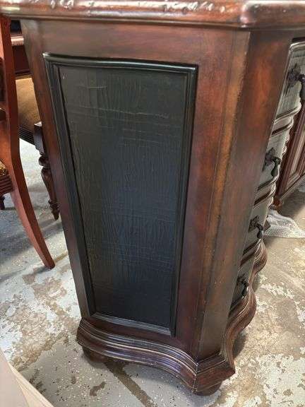 Vintage Ethan Allen Lucca Serpentine Chest of Drawers With Crackle Black Lacquer Finish
