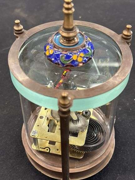 Antique Chinese Brass Glass Mechanical Clock