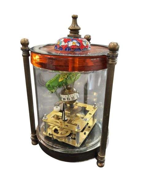 Antique Chinese Brass Glass Mechanical Clock