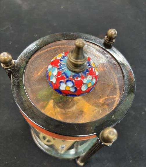 Antique Chinese Brass Glass Mechanical Clock