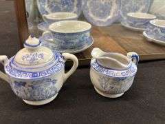 Blue Willow Childs Tea Set in Glass Display Case