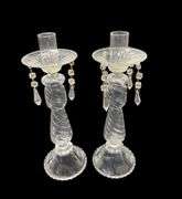 Glass Candlesticks with Dangling Prisms
