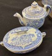 Blue Willow Childs Tea Set in Glass Display Case