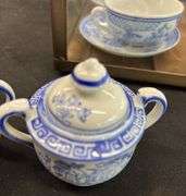 Blue Willow Childs Tea Set in Glass Display Case