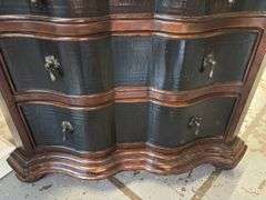 Vintage Ethan Allen Lucca Serpentine Chest of Drawers With Crackle Black Lacquer Finish