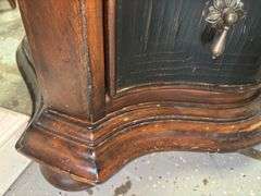 Vintage Ethan Allen Lucca Serpentine Chest of Drawers With Crackle Black Lacquer Finish