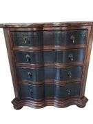 Vintage Ethan Allen Lucca Serpentine Chest of Drawers With Crackle Black Lacquer Finish