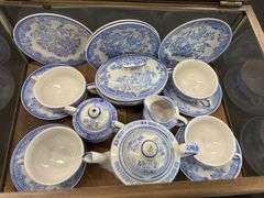 Blue Willow Childs Tea Set in Glass Display Case