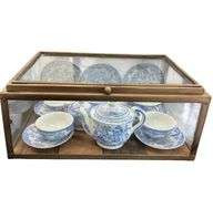 Blue Willow Childs Tea Set in Glass Display Case