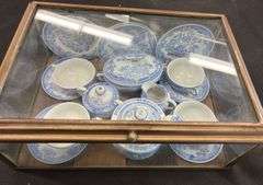 Blue Willow Childs Tea Set in Glass Display Case
