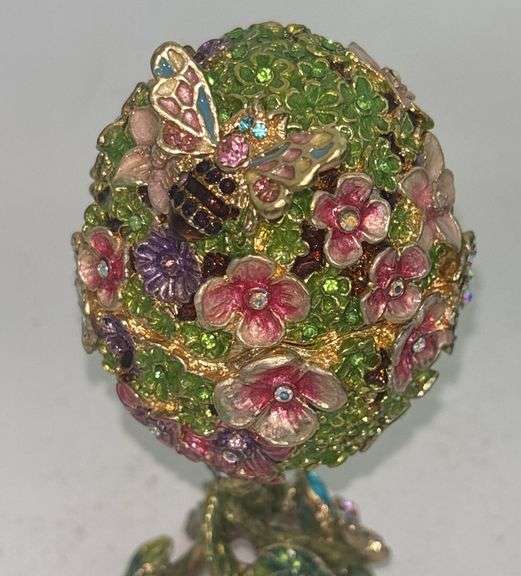 Bejeweled 3D Butterfly Faberge Egg Hinged Metal Enameled Crystal Trinket