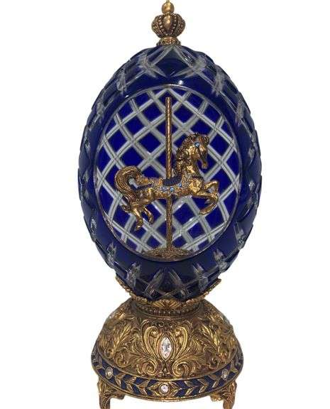 Faberge Sapphire Inspiration Carousel Horse - Franklin Mint Crystal Egg