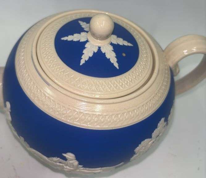 Vintage 50s Copeland Spode English Blue Jasperware Teapot