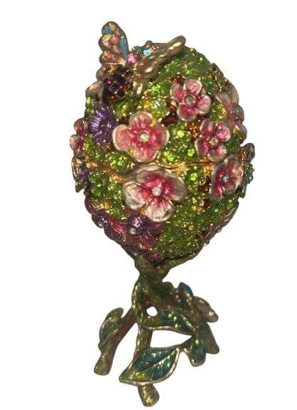 Bejeweled 3D Butterfly Faberge Egg Hinged Metal Enameled Crystal Trinket