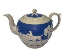 Vintage 50s Copeland Spode English Blue Jasperware Teapot