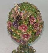 Bejeweled 3D Butterfly Faberge Egg Hinged Metal Enameled Crystal Trinket