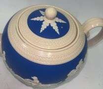 Vintage 50s Copeland Spode English Blue Jasperware Teapot
